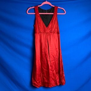 Red low v-neck dress